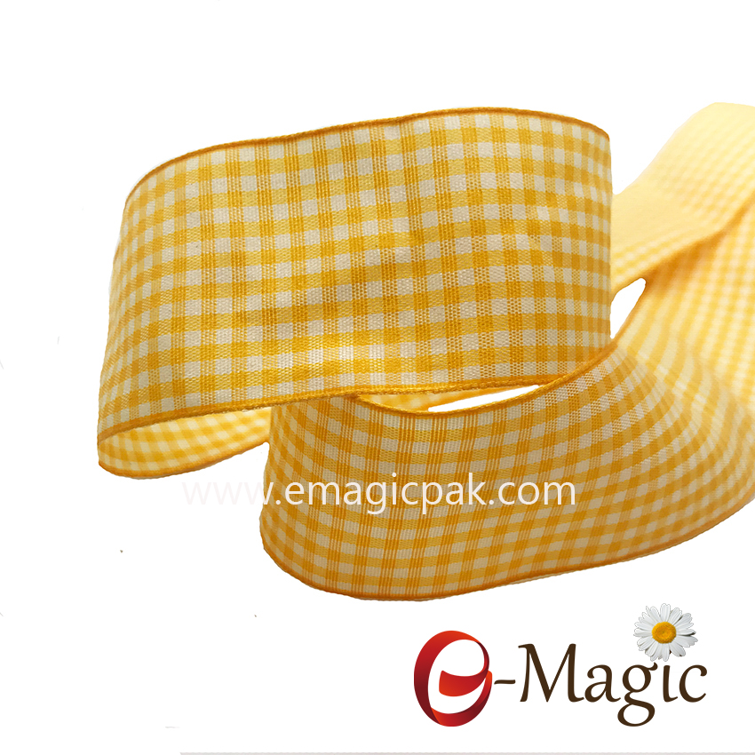 PR-038 High quality customized polyester tartan plaid gift ribbon