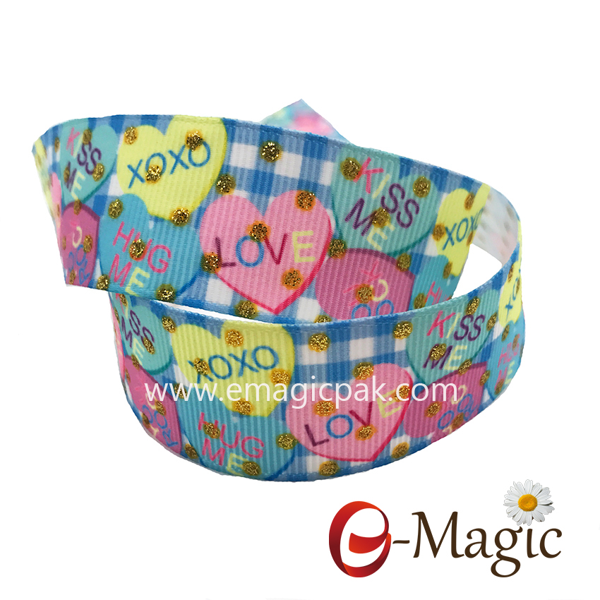 PR-025 Chinese manufacture cheap price heat transfer &glitter  printed grosgrain ribbon