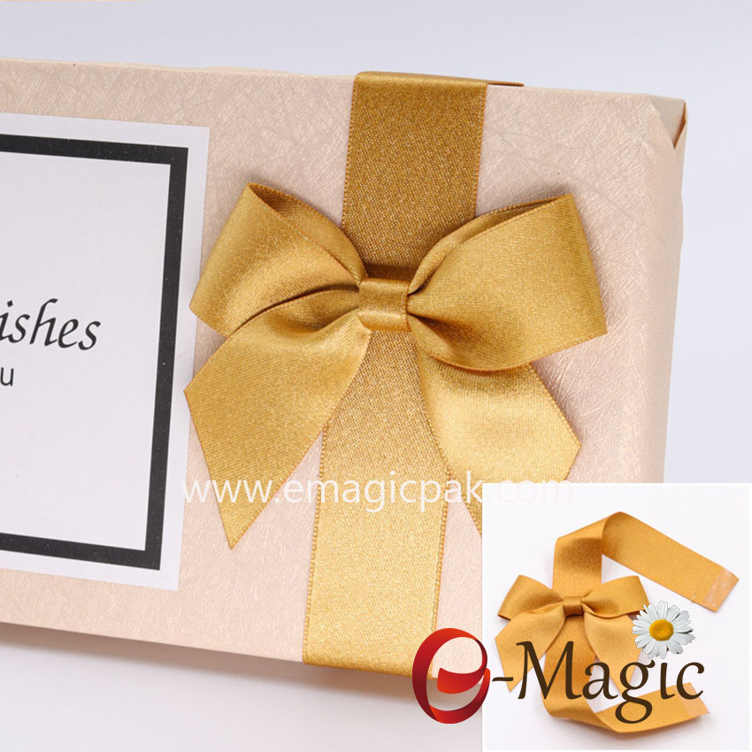 Packing design-03   High Quality lurex satin ribbon packing bow  for chocolate gift packaging