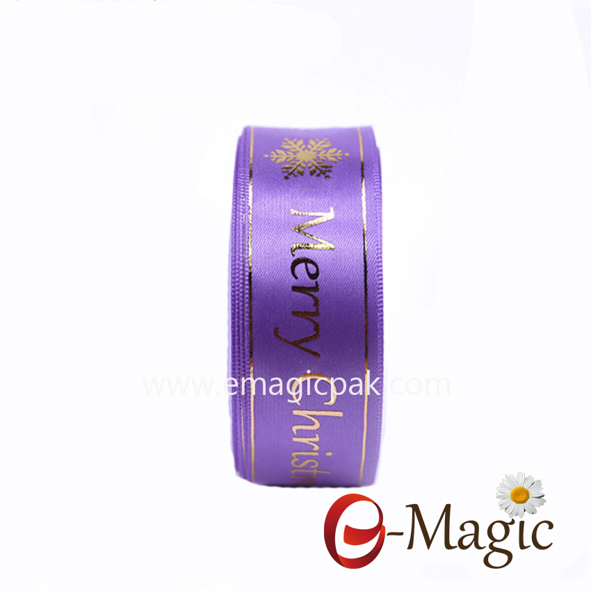 PR-016 satin ribbon with plastisol foil printing logo in 3D look