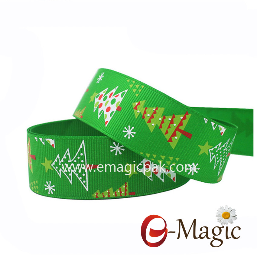 Christmas-027   Grosgrain printed ribbon with screen ink print in 4 colors