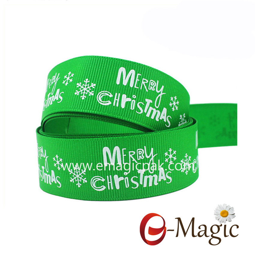 Christmas-025  High quality grosgrain ribbon with ink printing Merry christmas in white