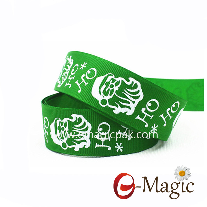 Christmas-024  Green grosgrain ribbon with ink printing design for christmas decoration