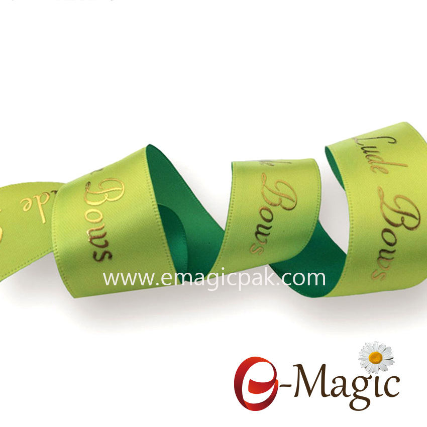 PR-025 Satin ribbon with heat transfer and puff foil in gold