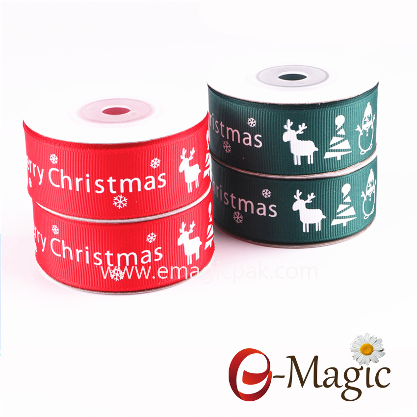 Christmas-033   32MM grosgrain puff  Merry Christmas printed ribbon