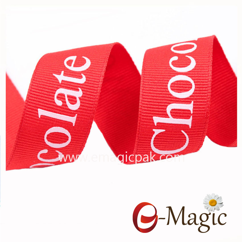 PR-025  25MM wide 100% polyester red grosgrain screen ink logo printed ribbon