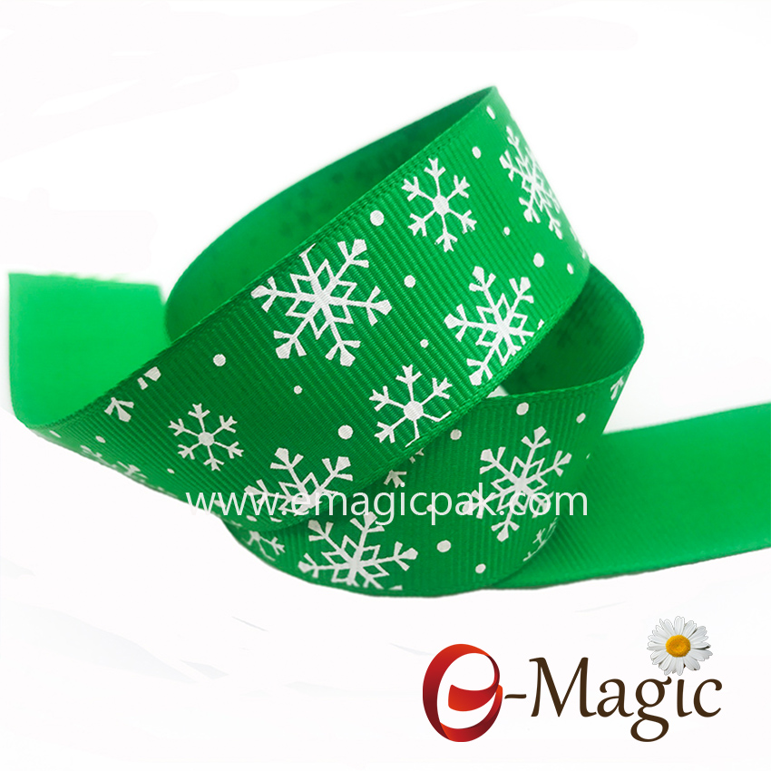 Christmas-032   1 inch green grosgrain,Christmas printed Ribbon