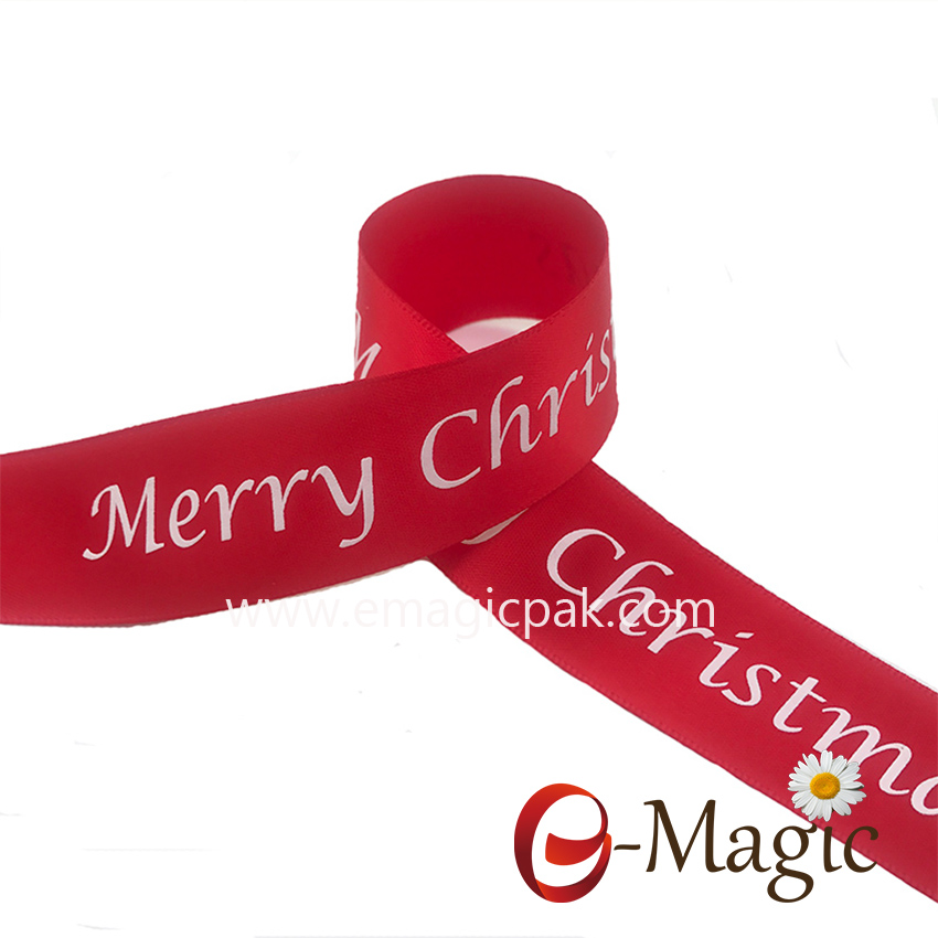 PR-025  1 inch satin ribbon with plastisol print logo in 3D look with special treatment 