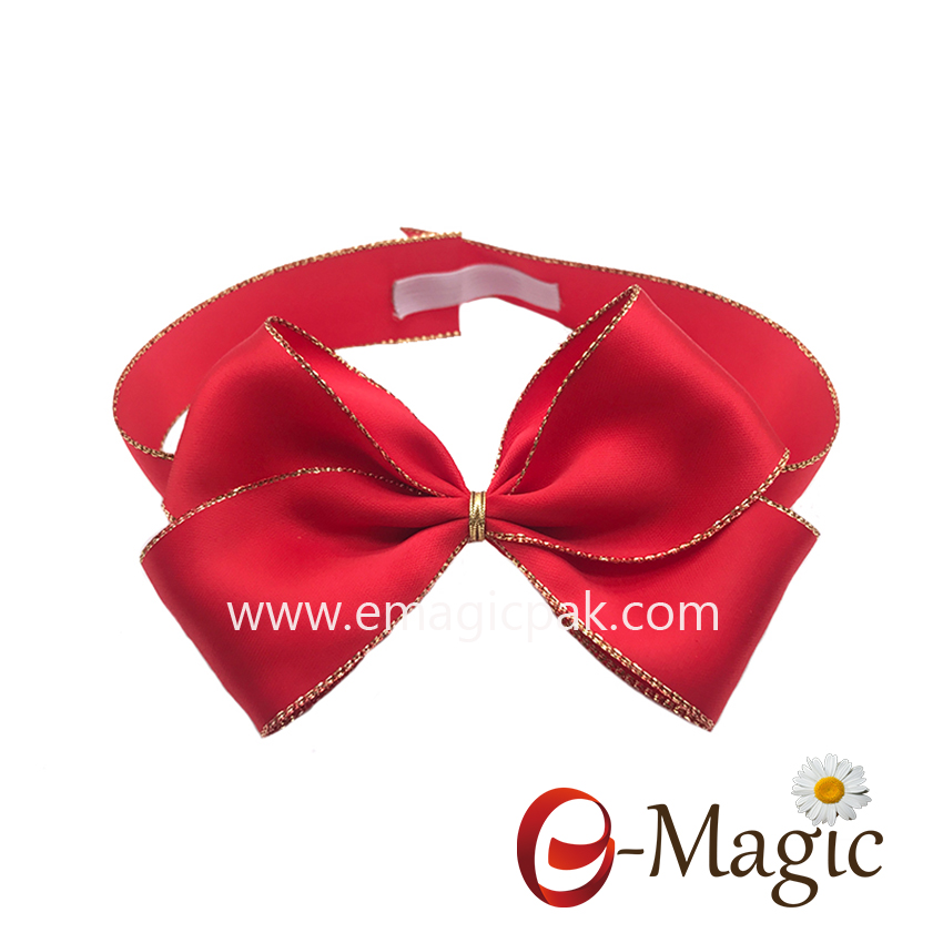 PB-082  25MM width polyester gold edge satin ribbon pre made elastic ribbon bow gift packing ribbon bow