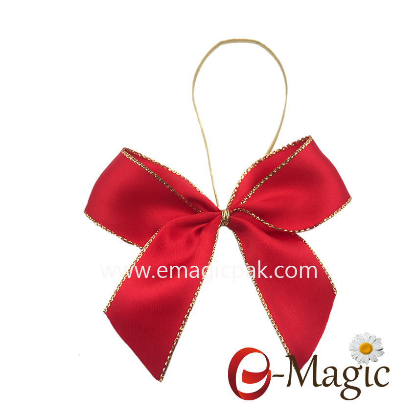 RB-053     1 inch high quality gold edge satin ribbon bow with elastic loop