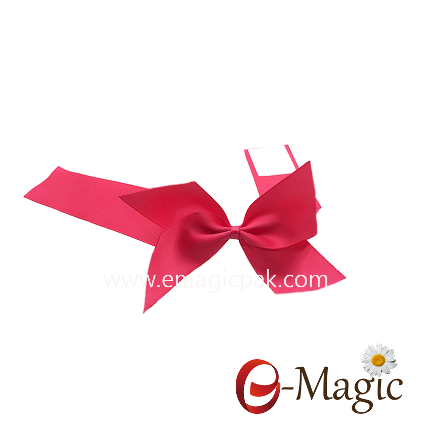 PB-083    1 inch wholesale gold egde satin ribbon with one self-adhesive ribbon bow pre-made bow