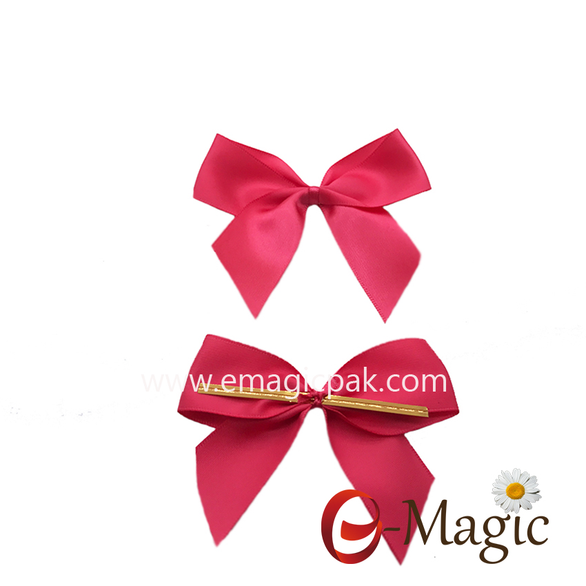 RB-043  25MM width polyester single face satin ribbon bow with clip for chocolate and candy packaging