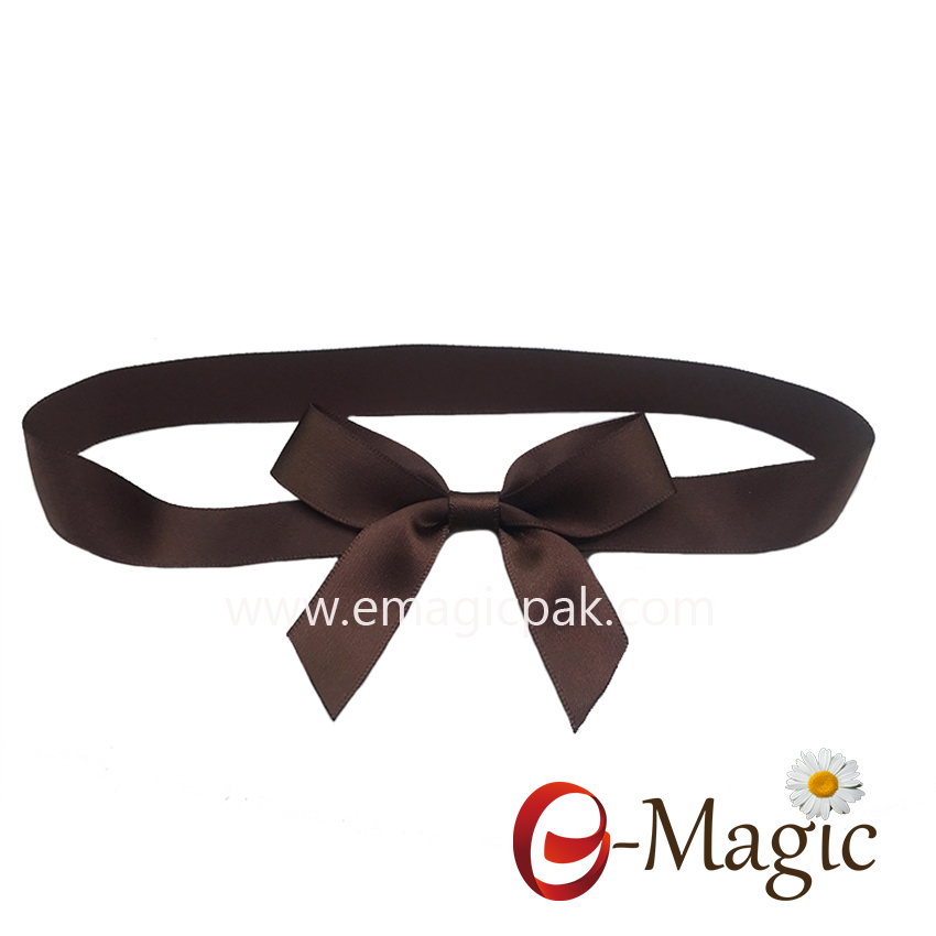 PB-007  Top quality Chocolate ribbon gift pack bows with custom band