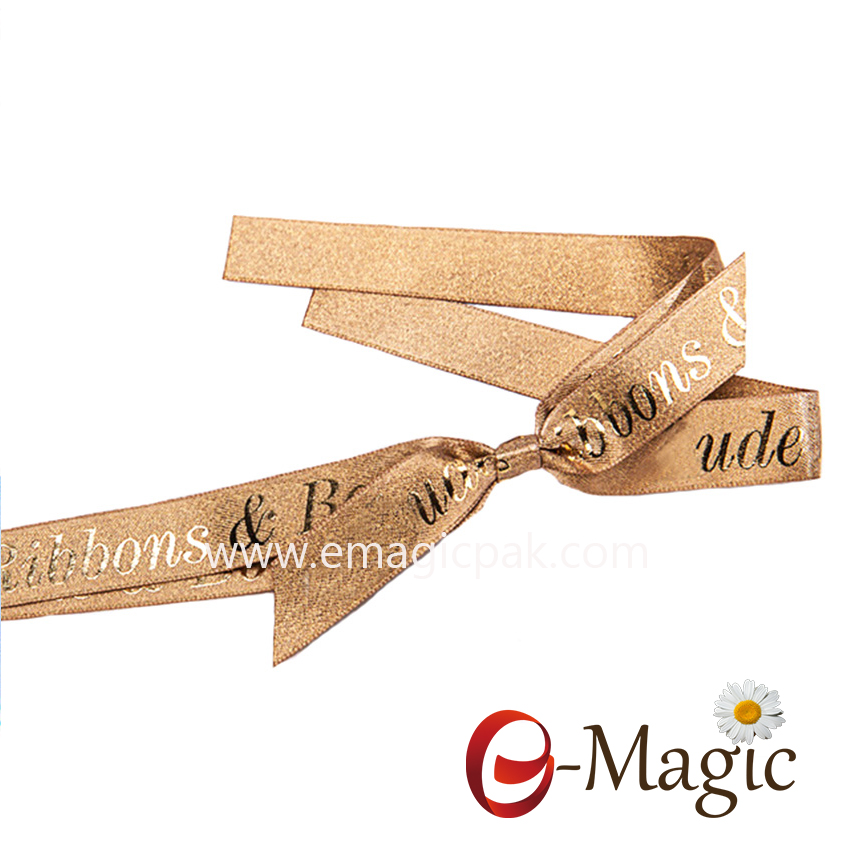 PB-073 lurex satin ribbon packing bow with puff foil logo