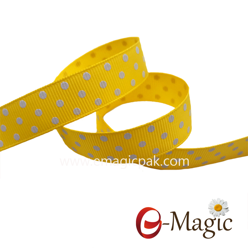 Dots-020  16MM width 100% Polyester packing Print Polka dots Grosgrain Ribbon