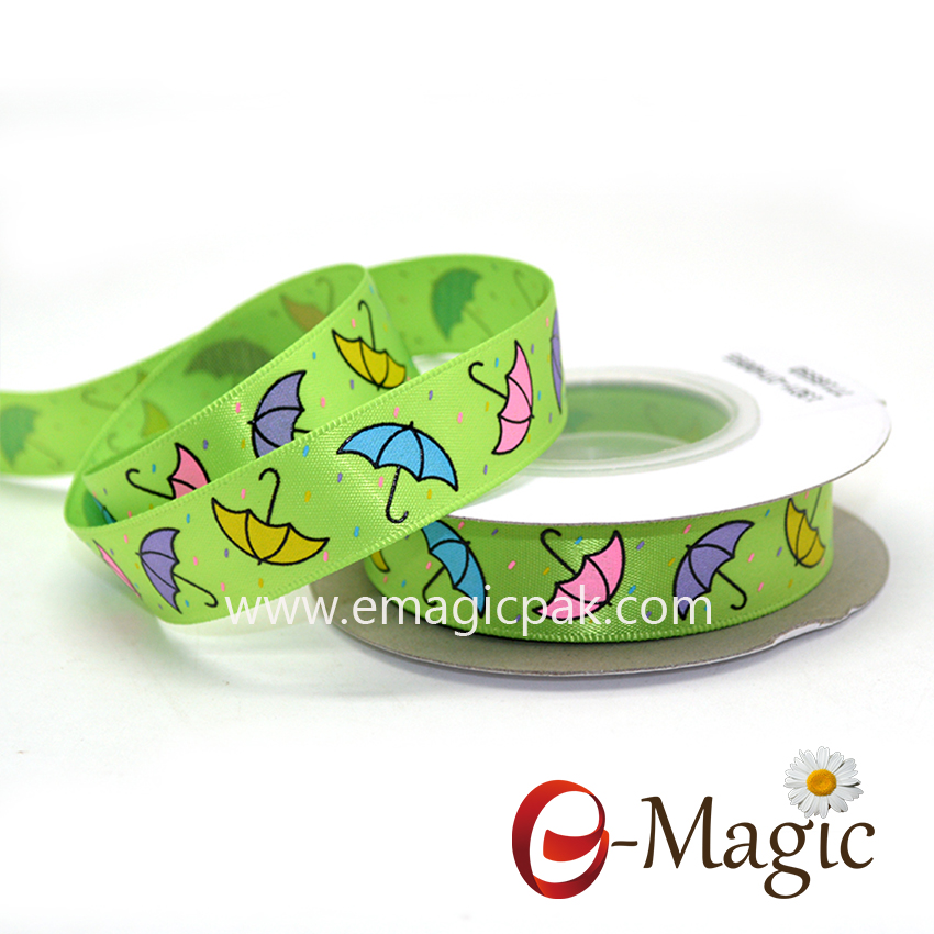 Baby-03  5/8 inch double sided satin ribbon with screen ink print umbrella printed ribbon