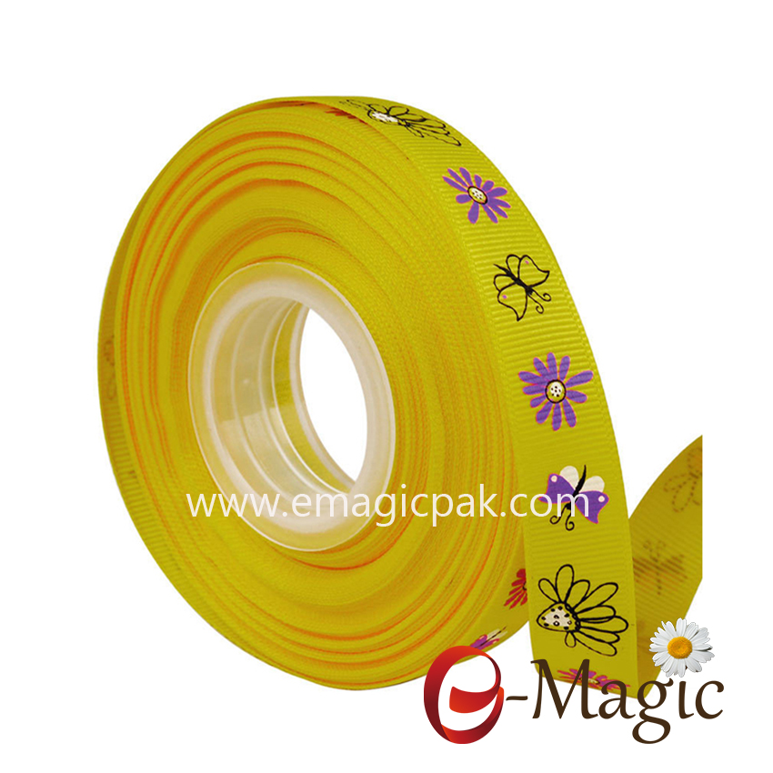 Flower-011   16MM width polyester grosgrain printed ribbon with screen ink flower printed ribbon