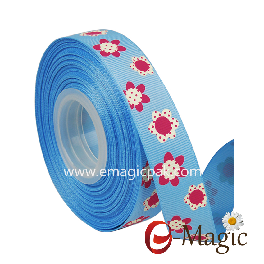 Flower-010  15MM width polyester Green grosgrain ribbon customised ribbon printing