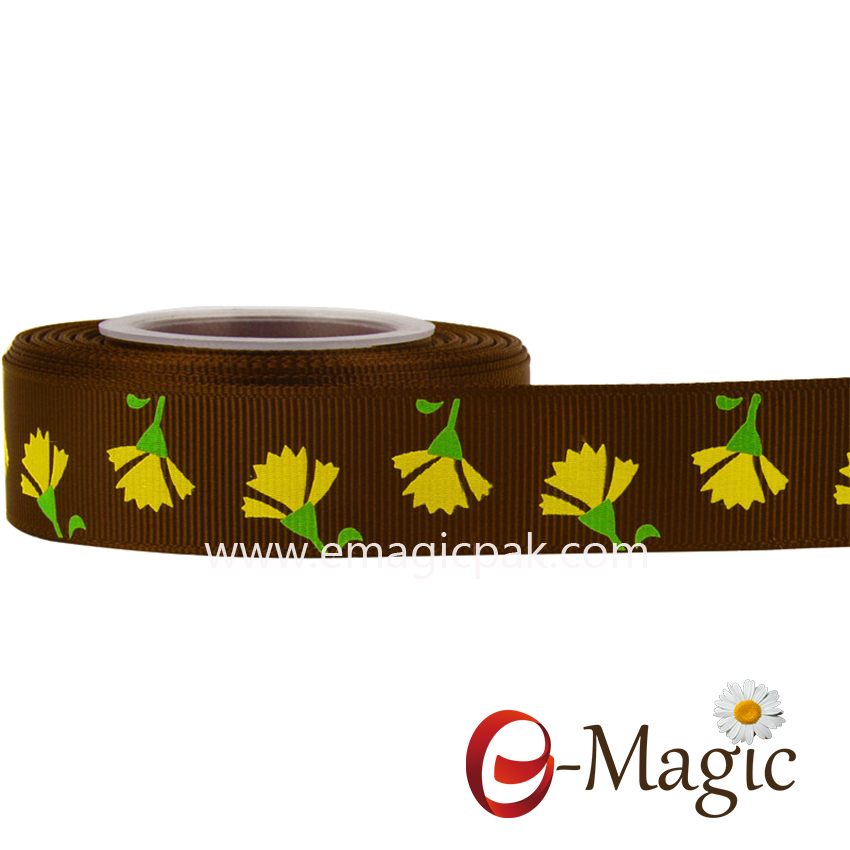 Flower-015  25MM width polyester grosgrain printed ribbon with screen ink flower printed ribbon