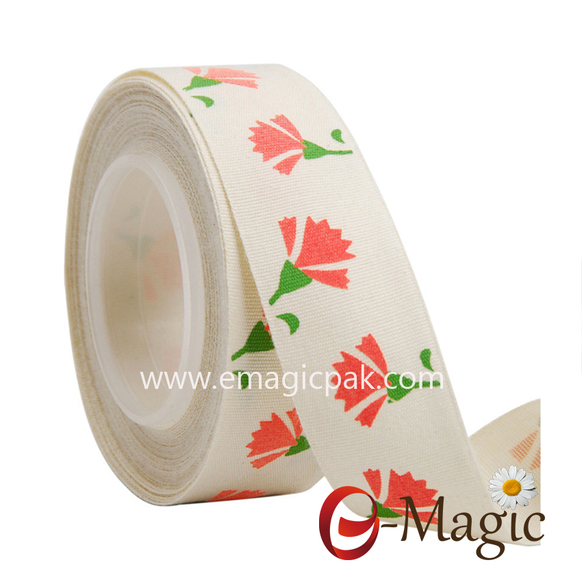 Flower-014  1 inch cotton ribbon with pigment flower printed ribbon