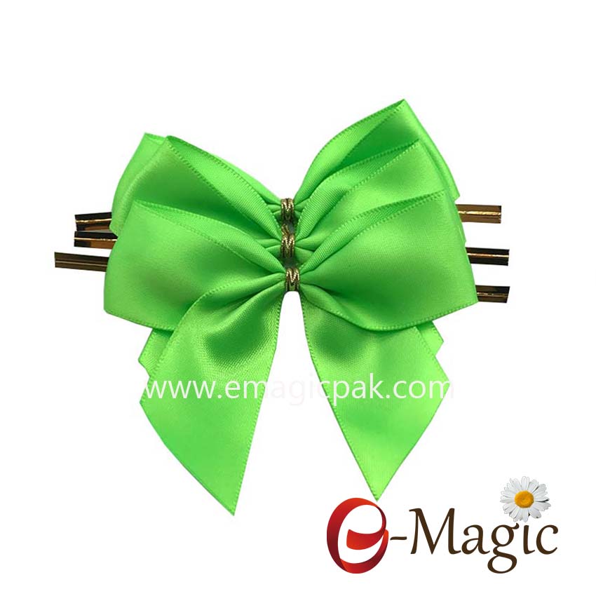 RB-057  25MM width polyester single face satin ribbon bow with clip for chocolate and candy packaging