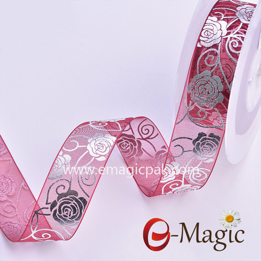 Mothers-10  Top quality well designed custom wholesale organza ribbon  print rose flower for Mothers  Day