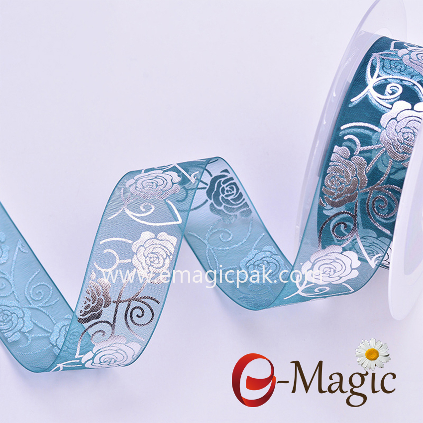 Mothers-08  Thin organza ribbon with flower design printing 2.5 cm is available