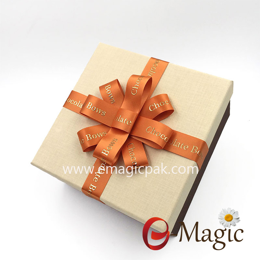 Packing Design-017    Pre-made logo printed satin ribbon chocolate bow 