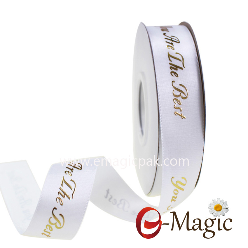 Wholesale custom logo 3D gold foil printed ribbon 