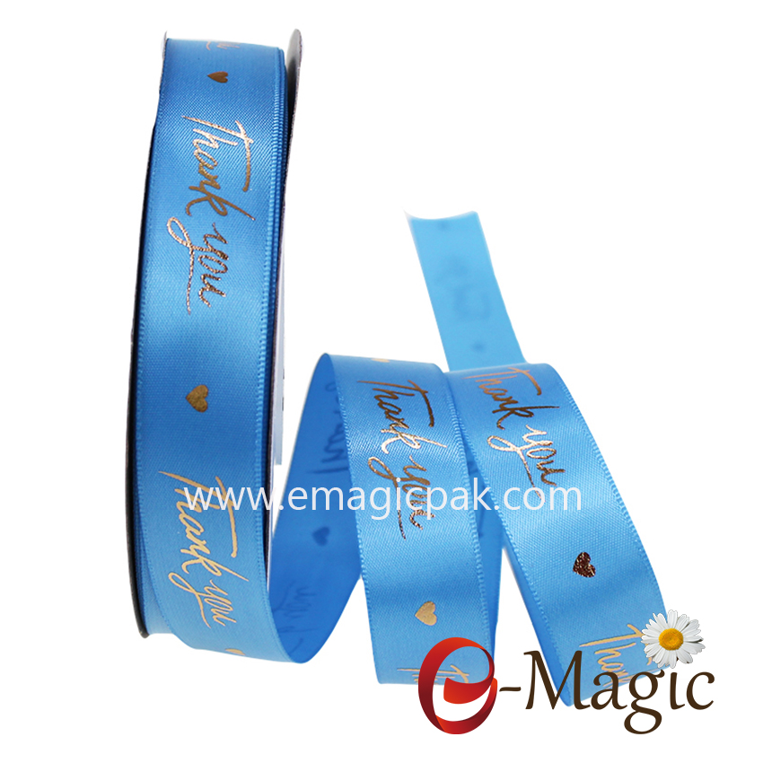 Fashion cheap custom gold  foil printed  satin ribbon 