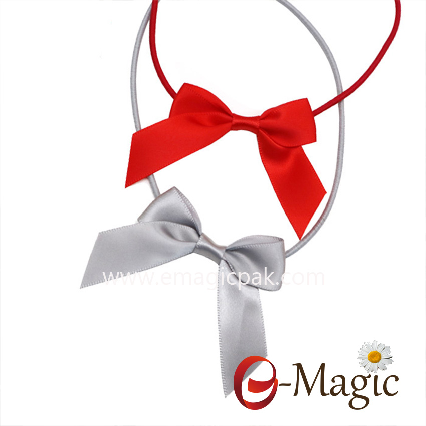 RB-061  Custom decoration satin ribbon bow with elastic loop