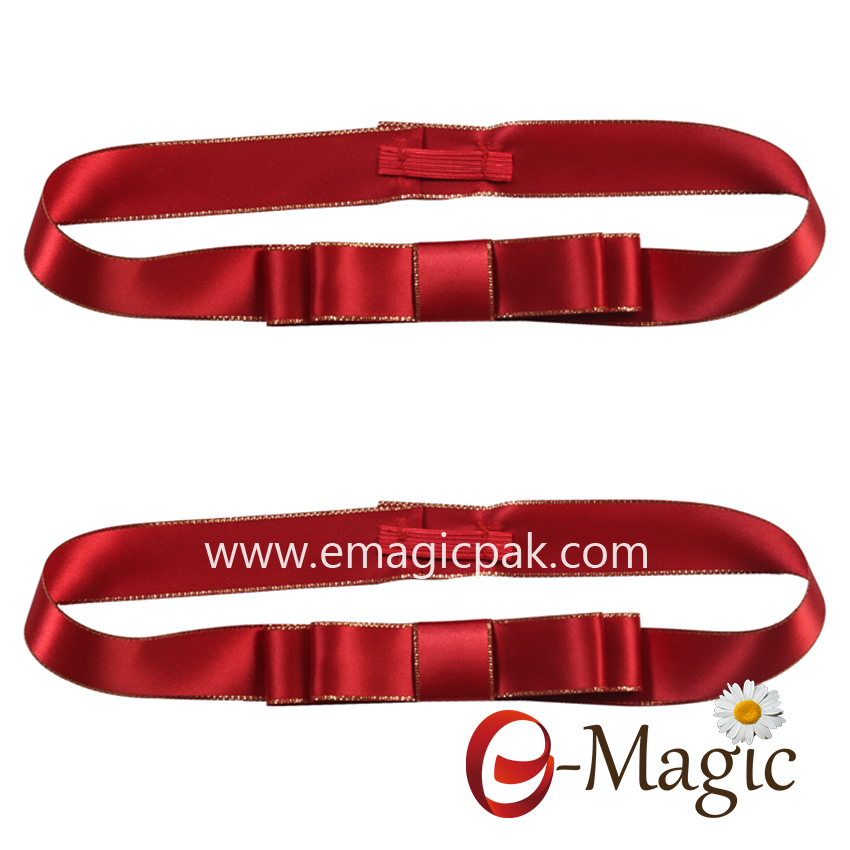 PB-090    Top grade pre-made satin ribbon elastic bow with stretch loop,100% polyester gift packing wrapping ribbon