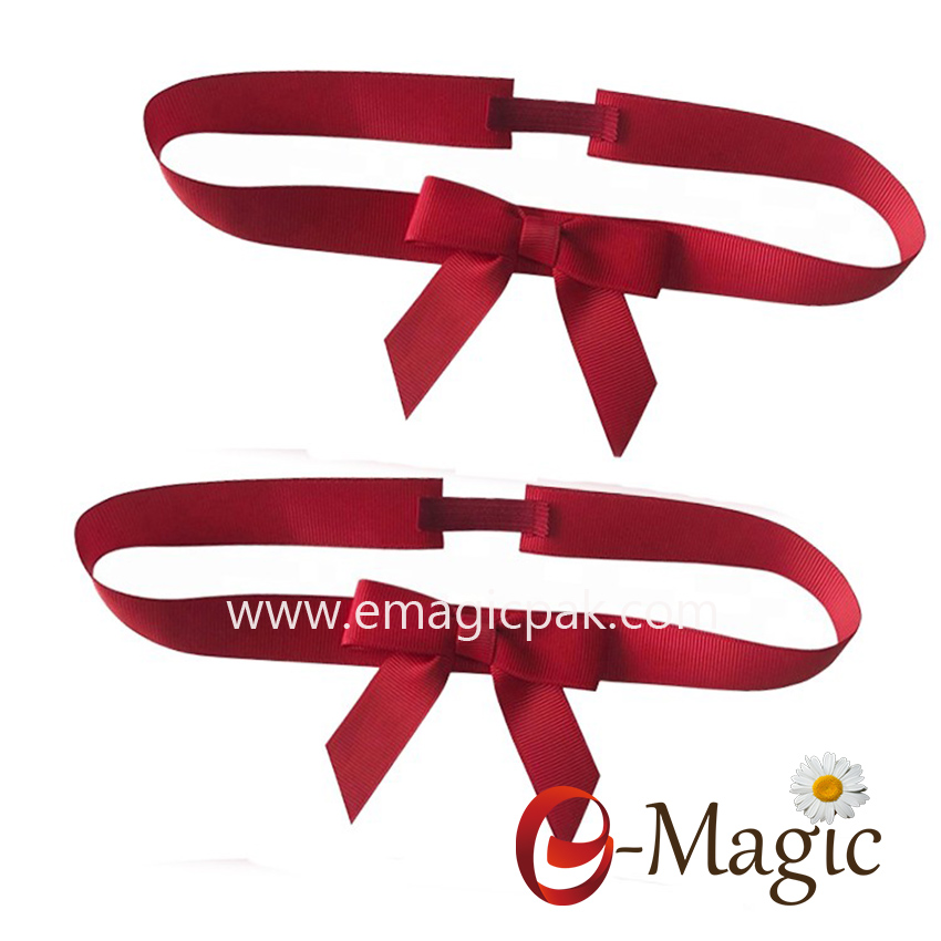 PB-089  Pre-tied grosgrain ribbon elastic bow with stretch loop