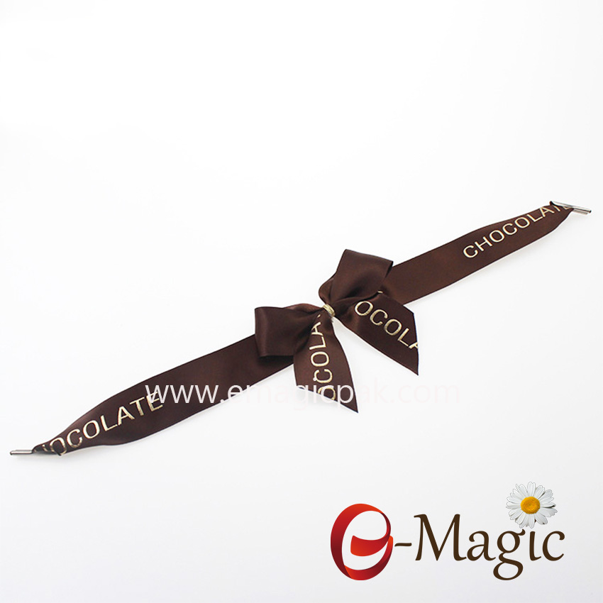 Packing Design-018  Chocolate logo pre-tie packing ribbon bow with Metal barbed