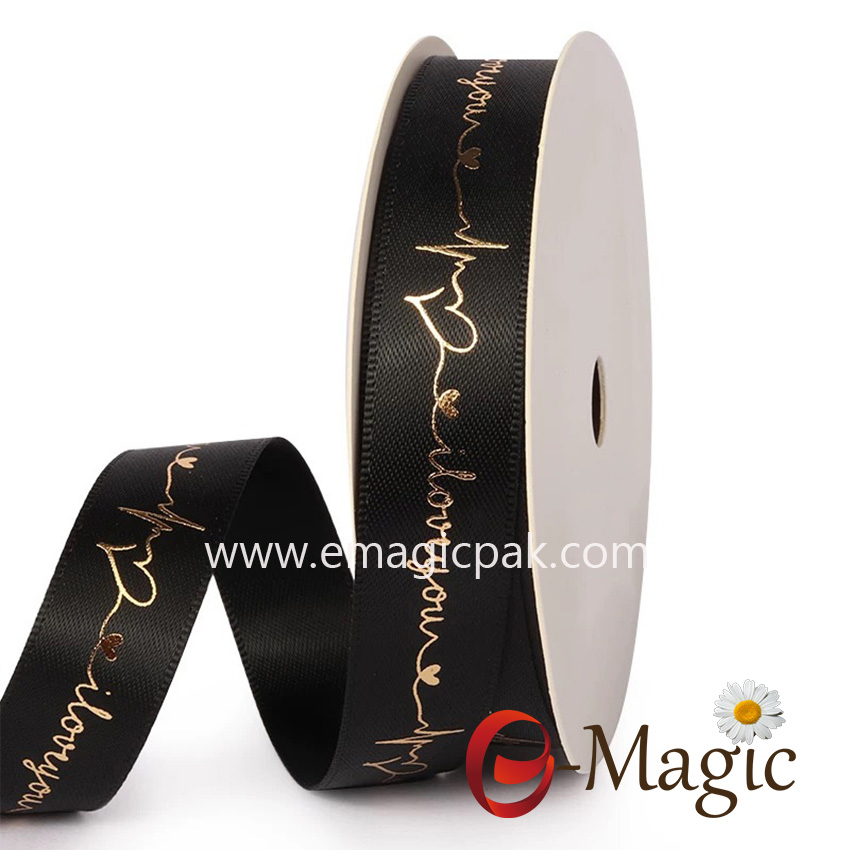  Valentines-19   Black satin with gold printed valentines day decoration ribbon 