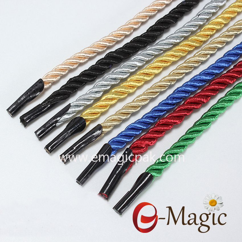 HR-001 Factory wholesale 5mm custom color polyester /cotton hand rope with plastic barb end paper bag rope handle