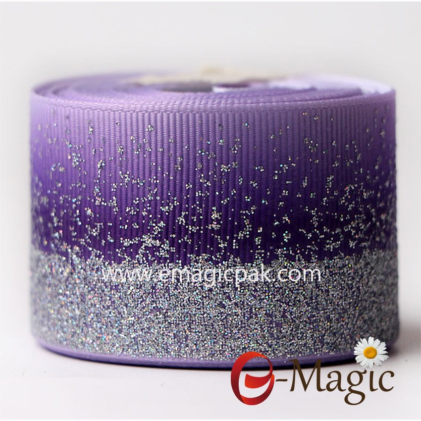 PR-038 Customized purple heat transfer grosgrain ribbon with silver glitter 