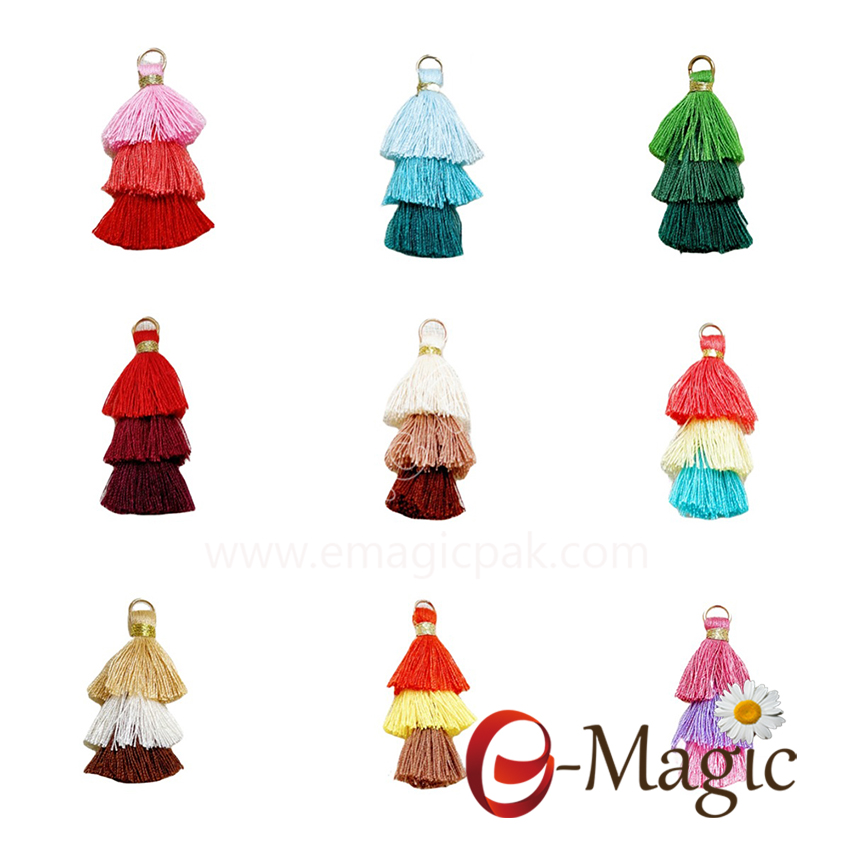 Tassel-A18011 Chinese Three layers of three-color tassels with metal ring decorations