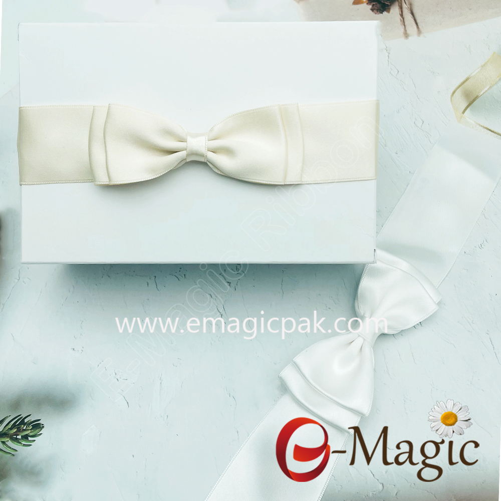 PB-724 38MM width Shining satin ribbon packing bow pre tied ribbon bow with self adhesive